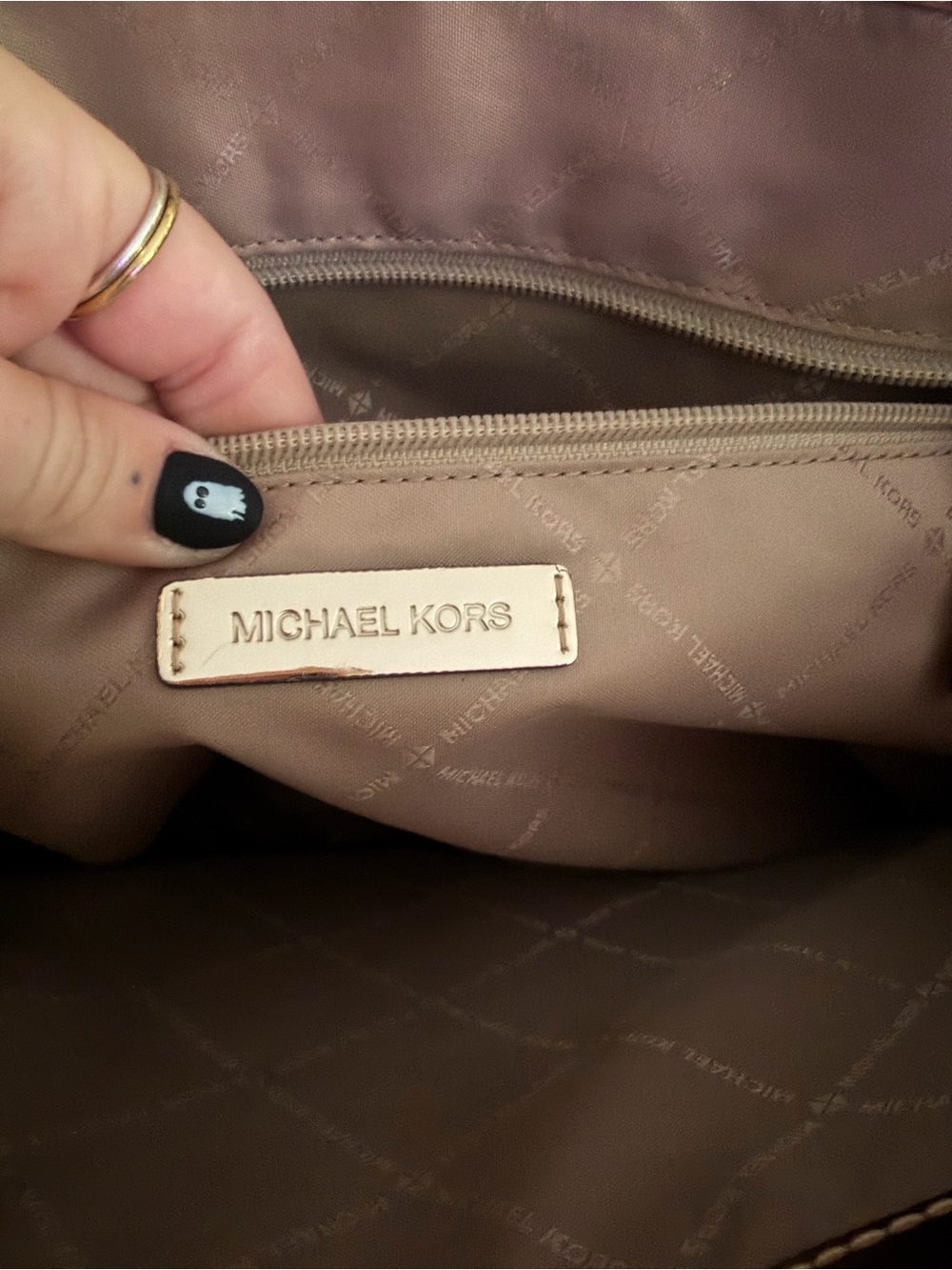 Michael Kors Iridescent Metallic MK-Embossed Tote - Picture 8 of 14
